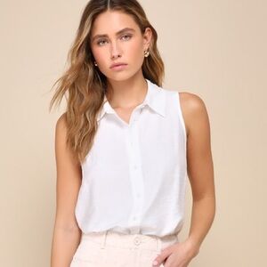 LULUS Breezy Finesse White Collared Half Button-Front Tank Top Size Large